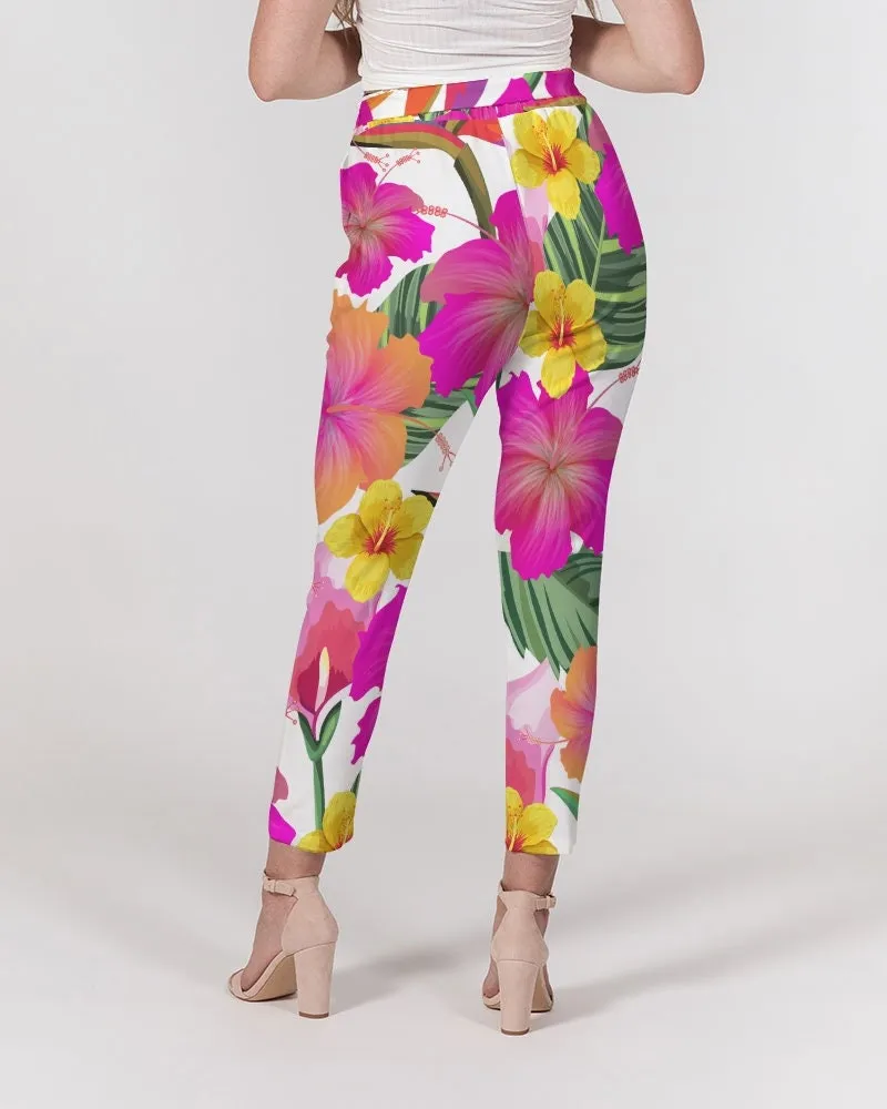 Hibiscus Paradise Floral Women's Belted Tapered Pants