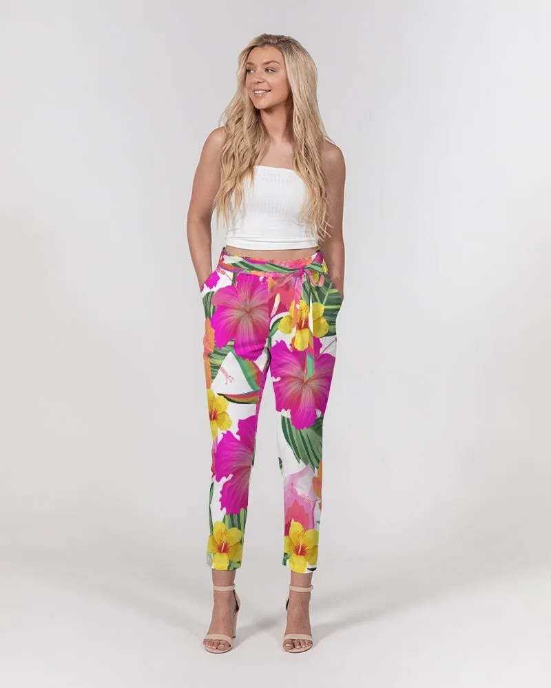 Hibiscus Paradise Floral Women's Belted Tapered Pants